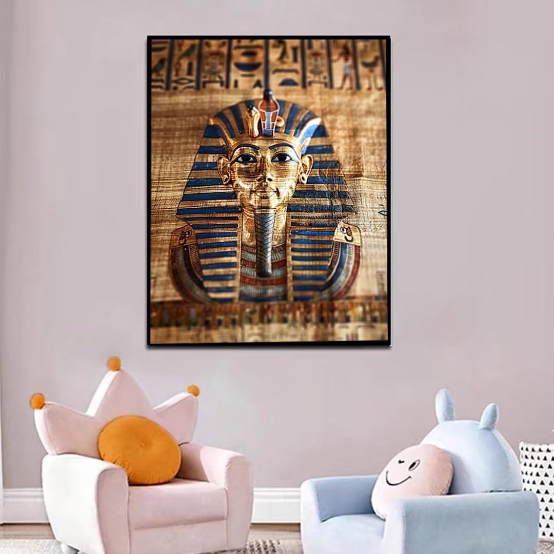 Egypt Diamond Art Kits For Adults, Diamond Painting Egyptian Pharaoh Diamond Art kits with Full Drill Round Diamond Painting Kits, DIY Diamond Dots Gem Art Crafts for Adults for Home Decor 12x16in W-9 Wohoaqig