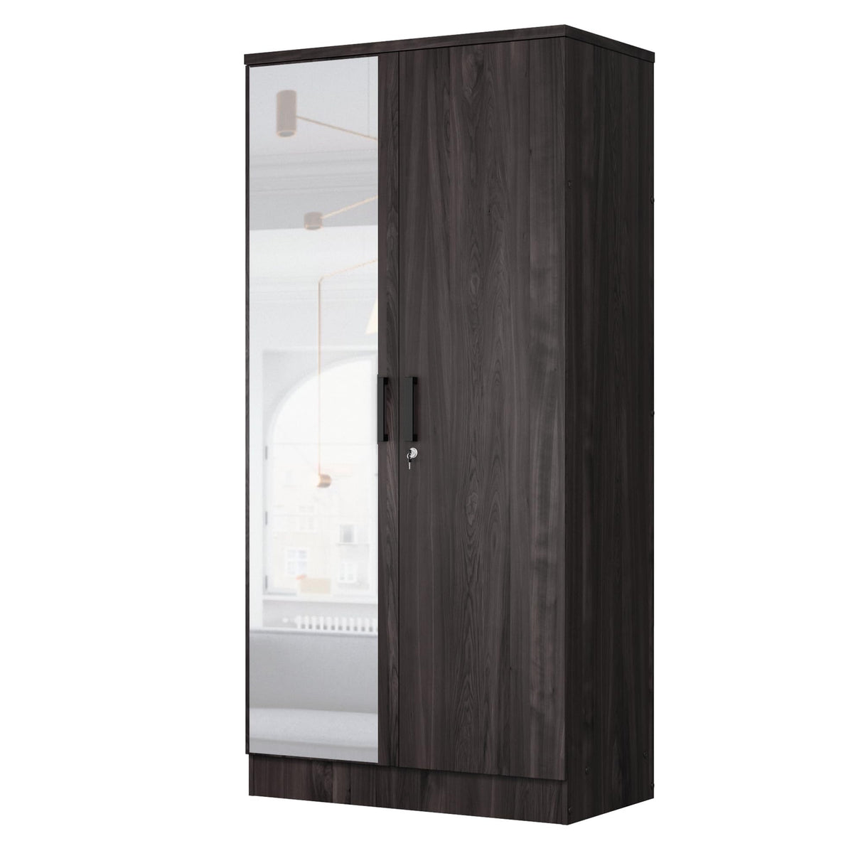 Better Home Products Harmony Two Door Armoire Wardrobe with Mirror in Tobacco Better Home Products