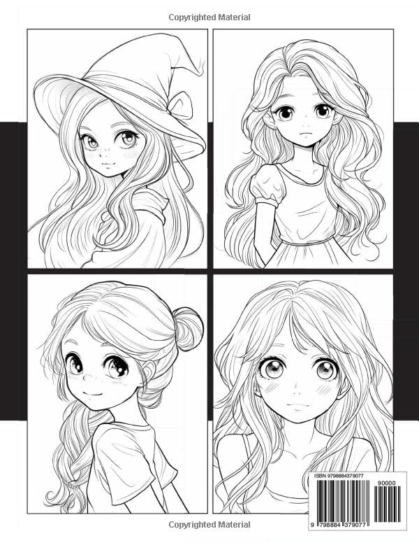 Anime Girls Coloring Book: With 50+ Kawaii Anime Coloring Pages For Kids Ages 6-12, Girls, and Teens. (Relax and Enjoy) WoodArtSupply