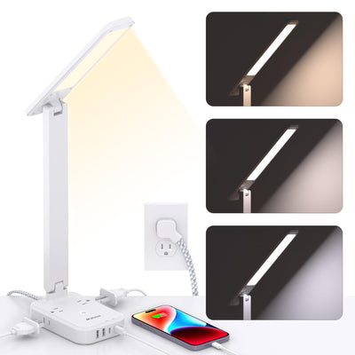 Power Strip with LED Desk Lamp, PD 30W Touch Desk Lamps, 4 Outlets 4 USB Ports(2 USB C) Small Desk Lamp 5FT Extension Cord Table Lamp for Home Office College Dorm Room Essentials Bedroom Bedside Study