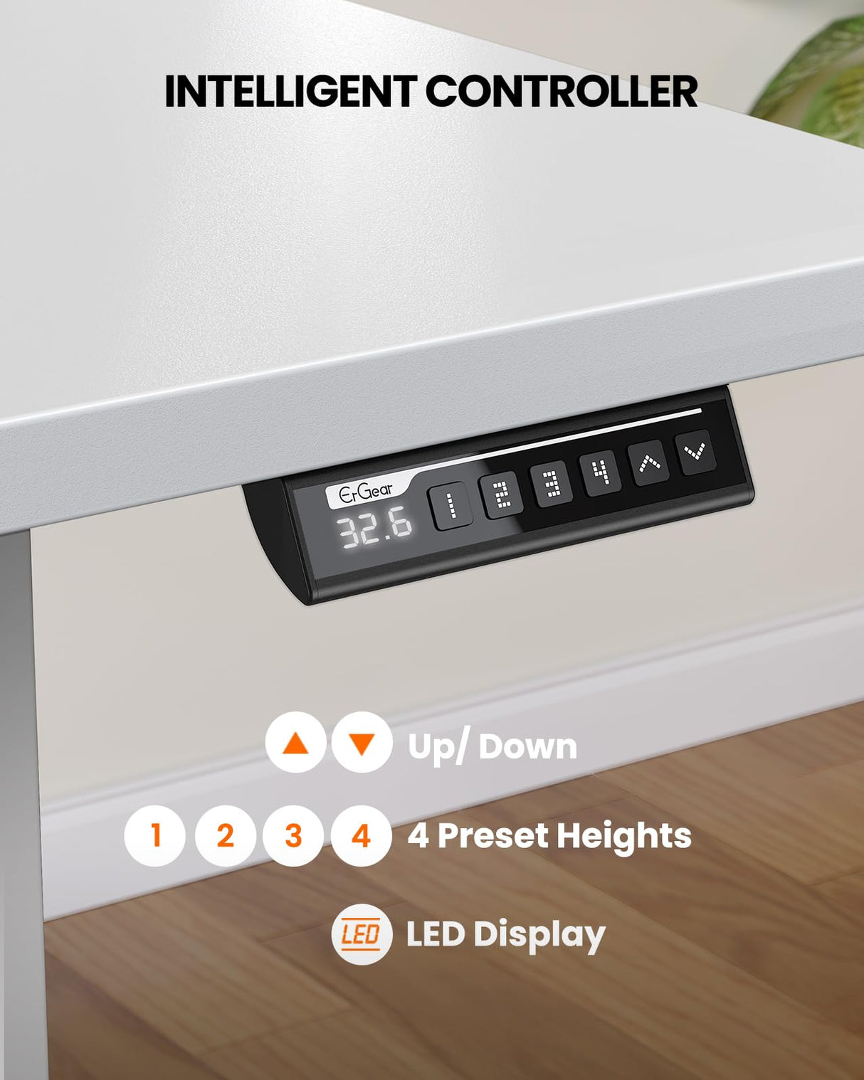 ErGear Electric Standing Desk, 48 x 24 inch Height Adjustable Sit Stand Up Desk, Computer Home Office Desk with 4 Memory Height Buttons, Two Pieces Desktop, White, EGESD110W ErGear