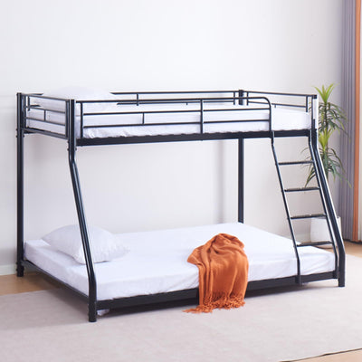 KAIFAM Metal Bunk Bed, Full Size Bed Frame for Adults, Twin Over Full Bunk Bed with Safety Guardrail and Ladder, Trundle Bed Twin, No Box Spring Needed, Noise Free for Apartment, Bedroom (Black)