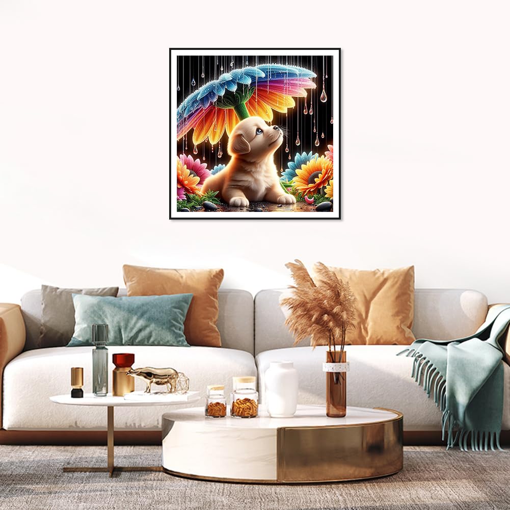 AMORARS Dog Diamond Painting Kit for Adults, 5D Flower Diamond Art Beginners - DIY Full Diamond Dot Gem Art Paintings, Suitable Gifts, and Home Decoration Crafts, 12x12Inch AMORARS
