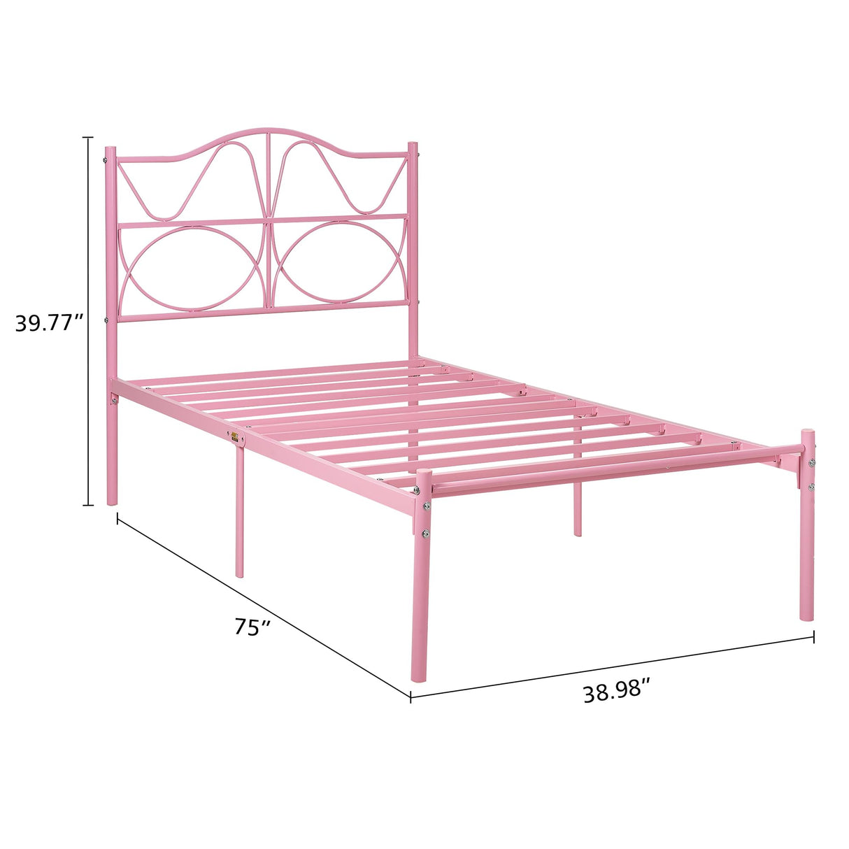 VECELO Twin Size Bed Frame, Metal Bed Platform with Headboard, Sturdy Steel Slats Support, No Box Spring Needed/Noise-Free,Easy Assembly, Pink VECELO