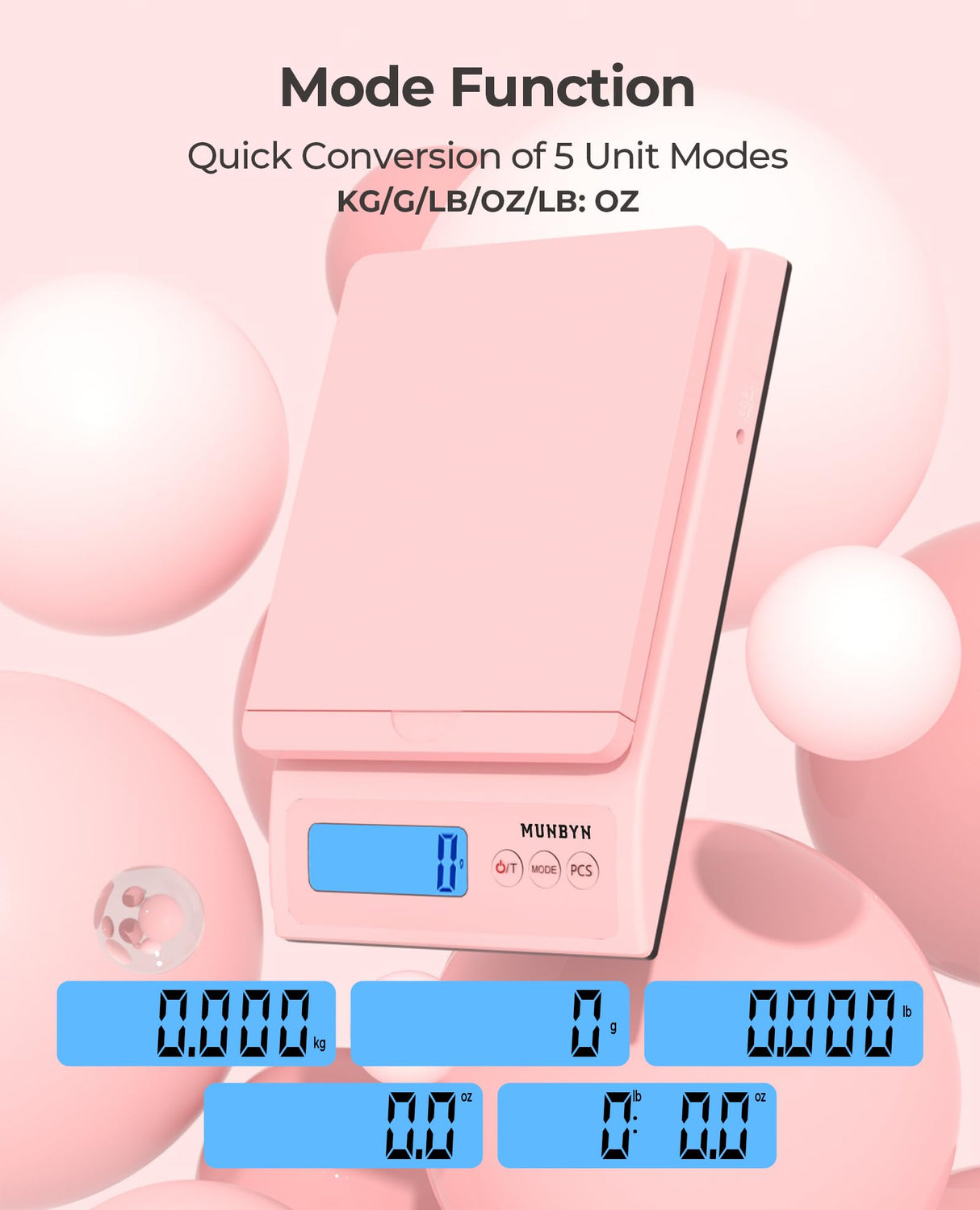 MUNBYN Shipping Scale, Accurate 66lb/0.1oz Postal Scale with Sweet Pink Style, Hold/Tear/PCS Function, Auto-Off, Battery & AC Adapter, Back-Lit LCD Display, Digital Scale for Packages and Food Pink MUNBYN