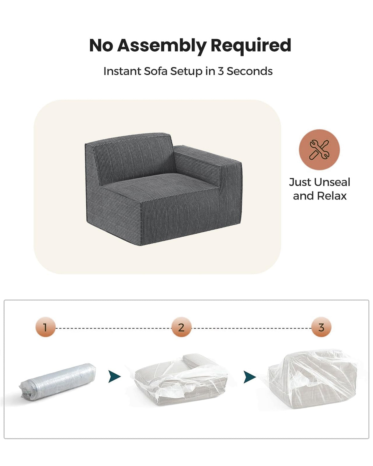 Amada 80" L Shaped Sofa Modular, Corduroy Clopud Couches with Deep Seats &High-Back, Upholstered Couches for Living Room Bedroom with Ottoman, No Assembly Required(2-Seater&1 Ottoman,Grey) AMADA HOMEFURNISHING