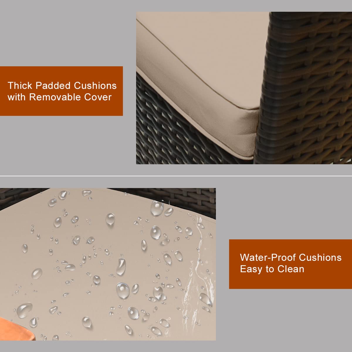 COSTWAY 9PCS Patio Rattan Dining Set 8 Stackable Chairs Cushioned Acacia Wood Table Top COSTWAY