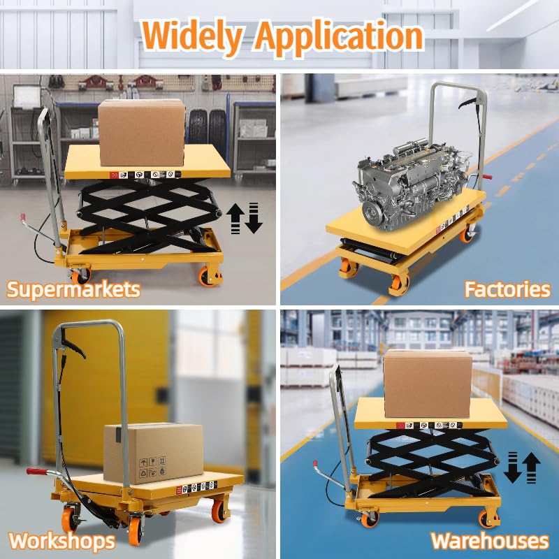 Hydraulic Lift Table Cart, 770lbs Capacity Double Scissor Lift Table w/Locking Wheels,51" Lifting Height Manual Elevating Cart Hydraulic Material Lift Pallet Truck for Material Handling,Transportation MOCHAG