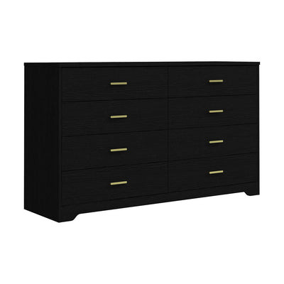 Panana 8 Drawer Wood Lateral Dresser, Big Wide Chest of Drawers Storage Organizer with Metal Gold Handles Home Bedroom (Black)