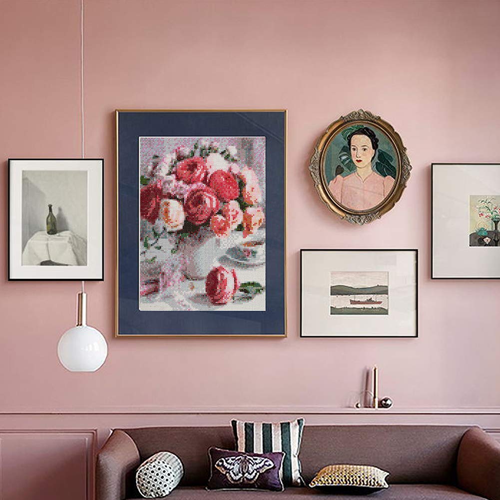 Koikify 5D Diamond Painting Full Round Drill Pink Rose Diamond Art for Adults Resin Diamond Picture 5D Cross Stitch Beads Pasted Craft DIY Painting for Home Wall Decor, Gift 11.8x15.7 Inch Koikify