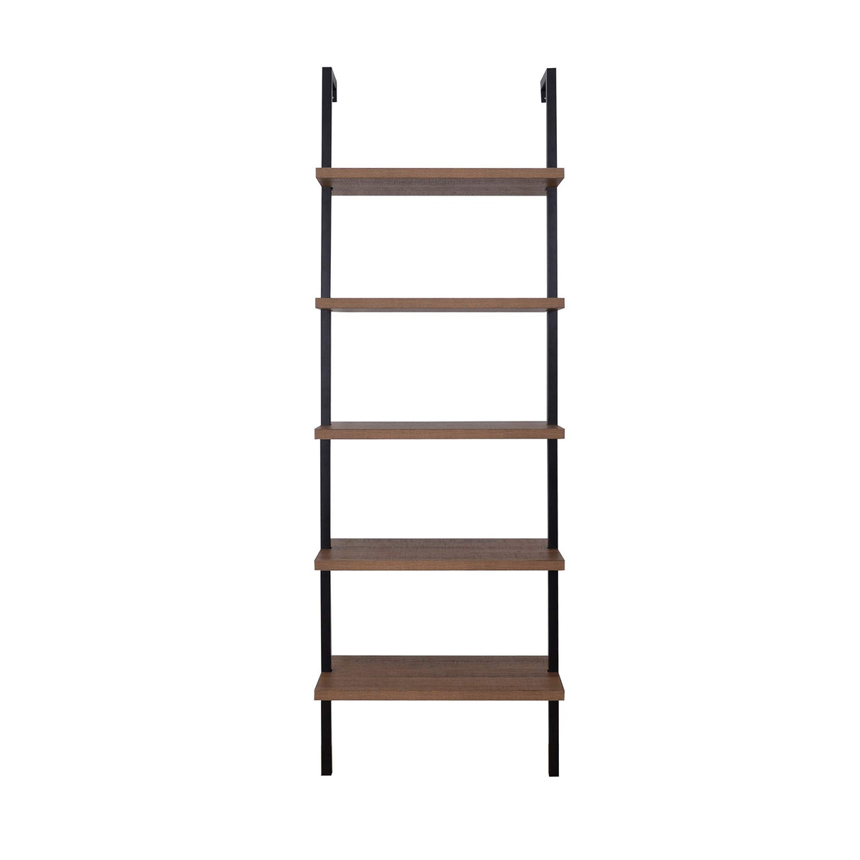 Nathan James Theo 5-Shelf Oak Wood Modern Bookcase, Open Wall Mount Ladder Bookshelf with Industrial Black Metal Frame Nathan James