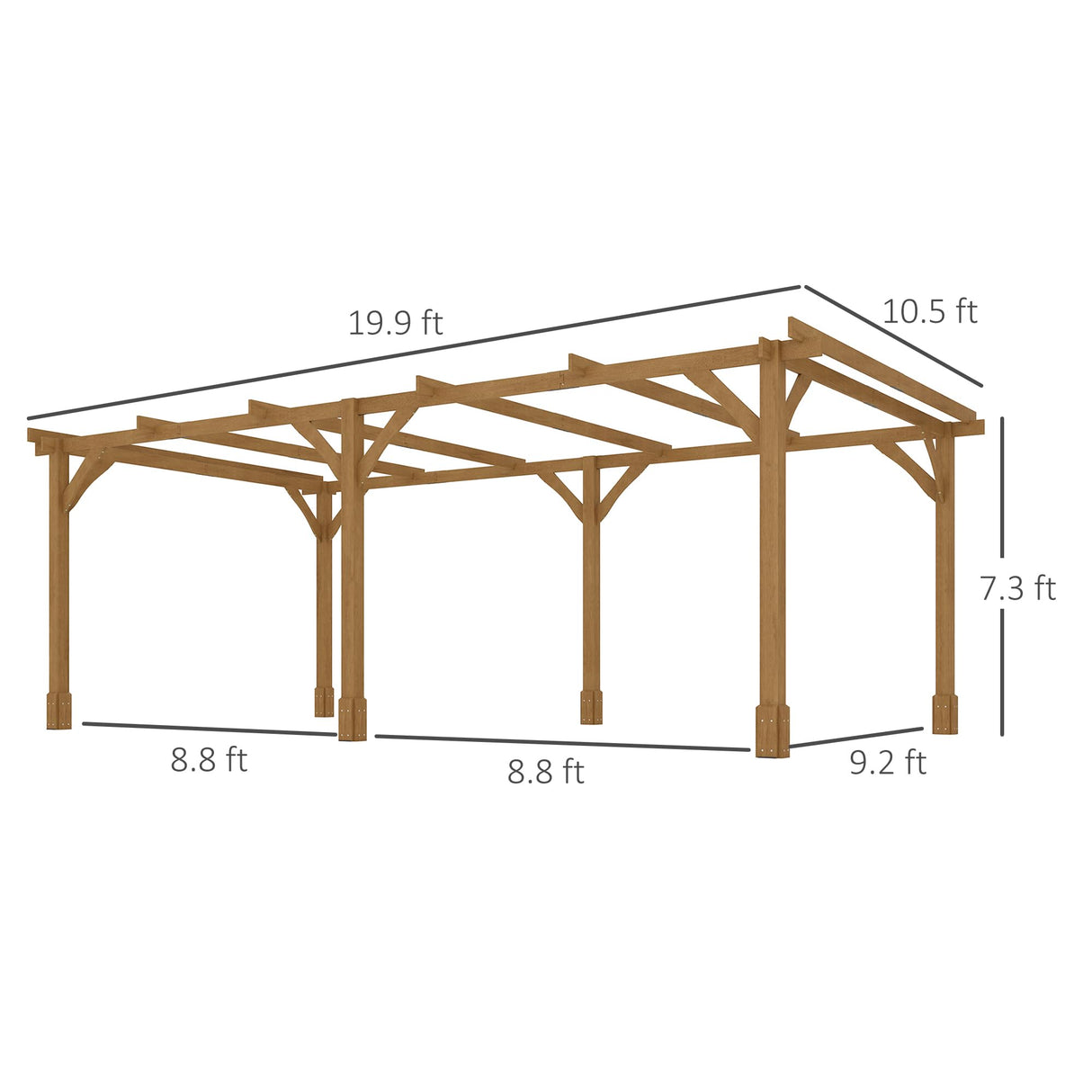 Outsunny 20' x 10' Outdoor Pergola, Wood Gazebo Grape Trellis with Stable Structure and Concrete Anchors for Climbing Plant Support, Garden, Patio, Backyard, Deck, Dark Brown Outsunny