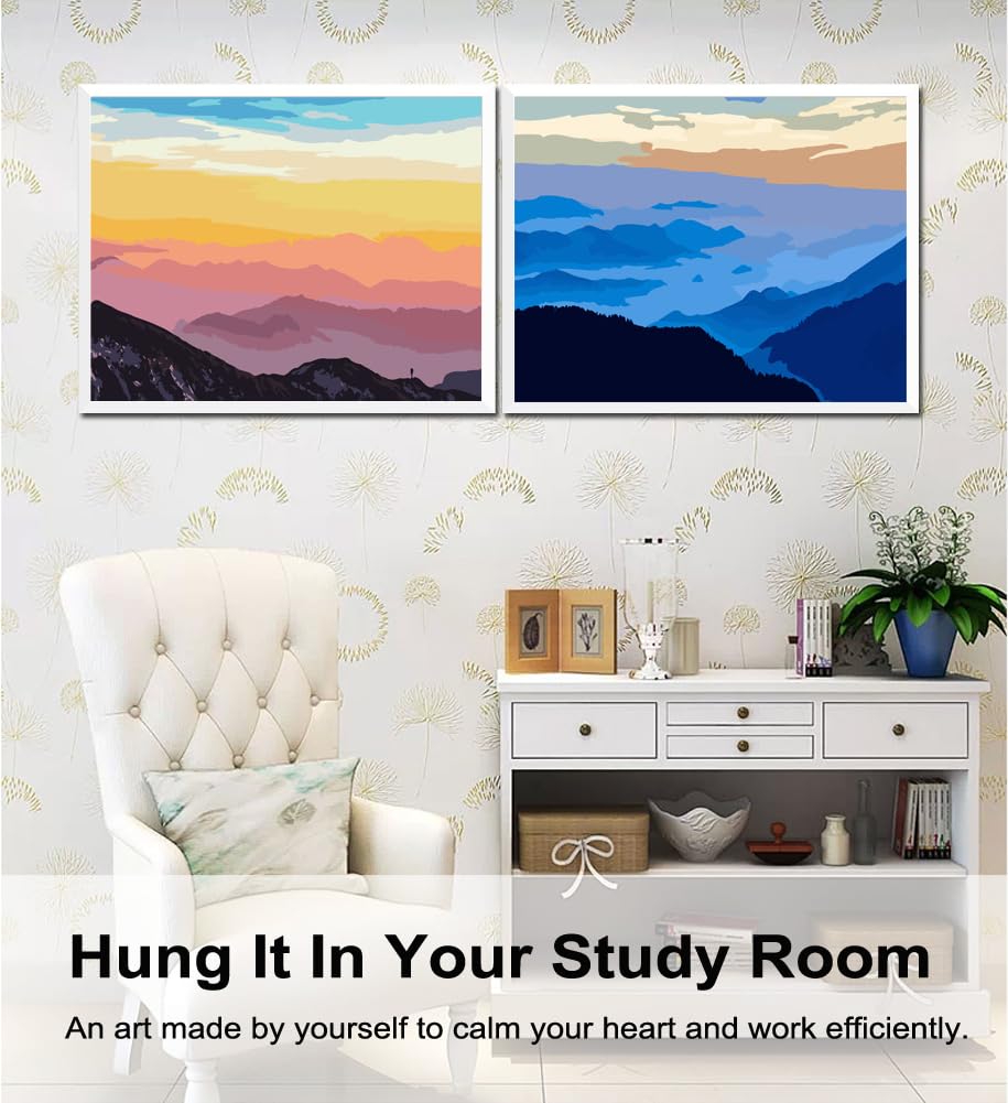 BAISITE Paint by Numbers Kit for Adults Beginners,12" Wx16 L 2 Pack Canvas for Painting Kits for Adults in Colorful Box-PBN205-206 BAISITE