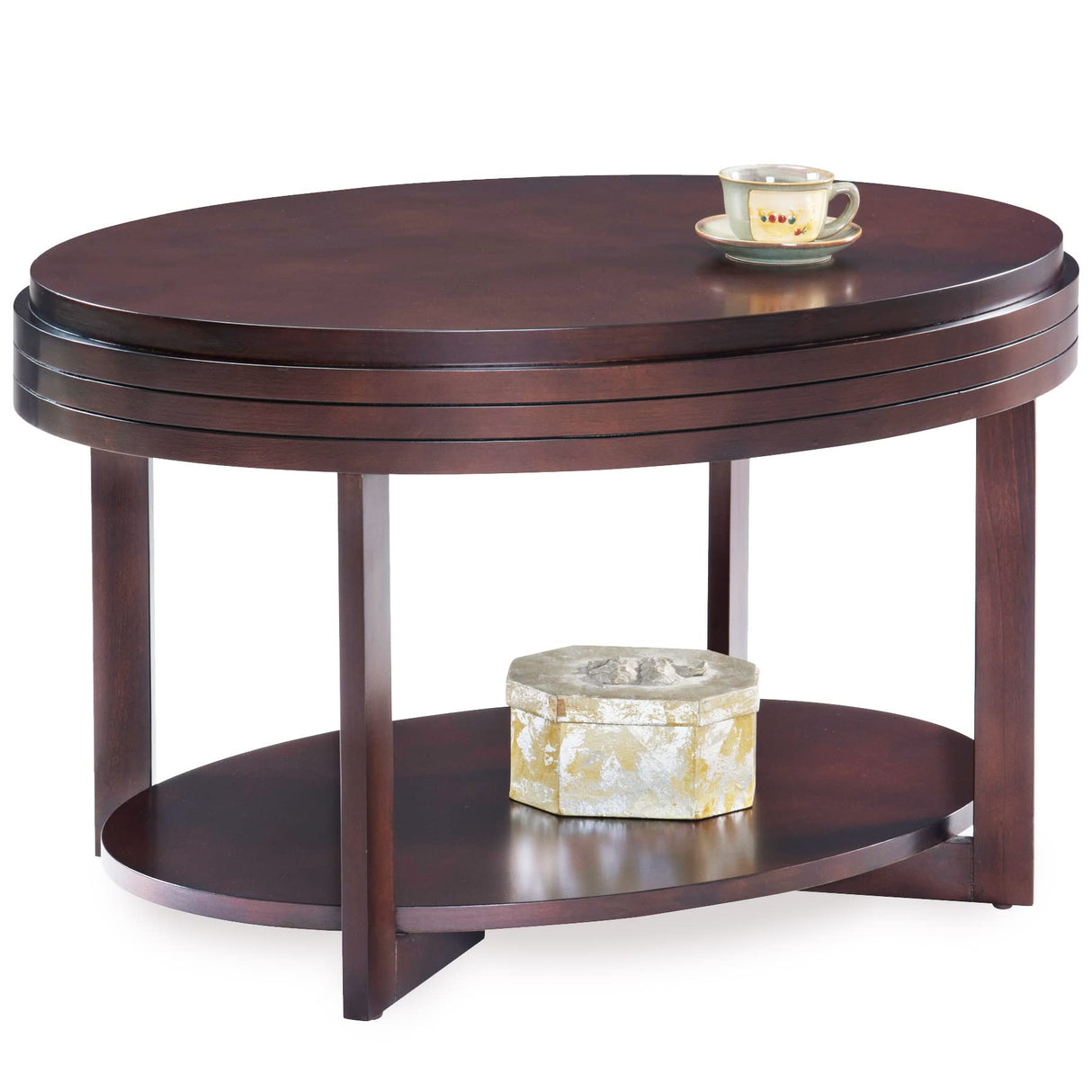 Leick Home 10109-CH Oval Small Coffee Table with Shelf, Chocolate Cherry, 23 in x 33 in x 19 Leick Home