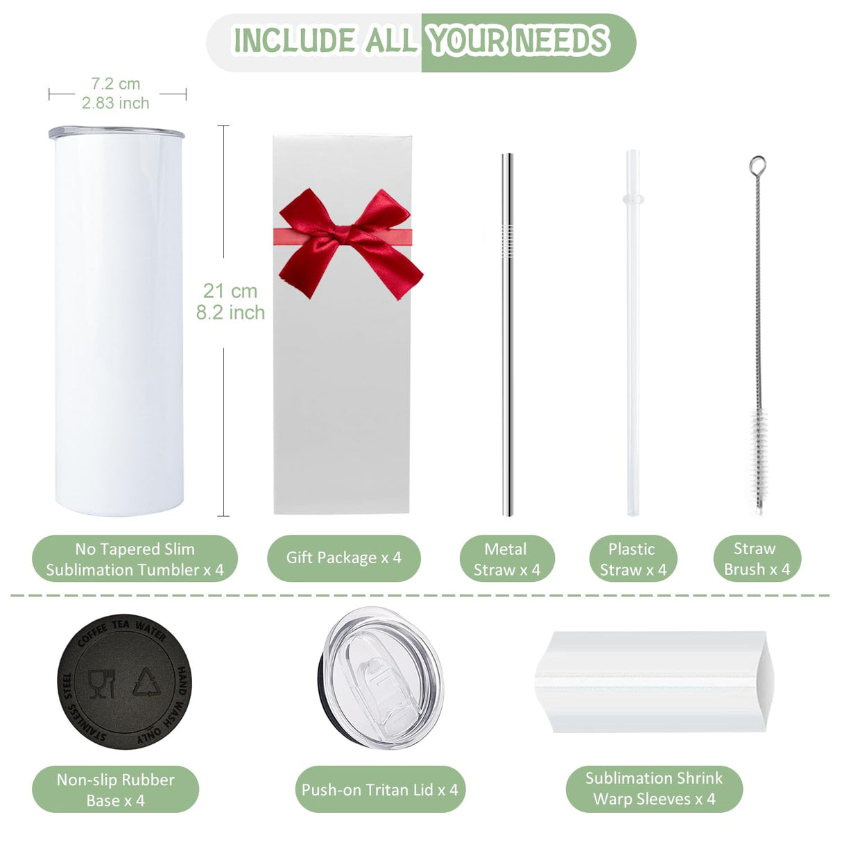 Kocdam 4 Pack Sublimation Tumblers with Lids and Straws Bulk, 20oz Sublimation Tumbler Blank, Stainless Steel Double Wall Sublimation Tumblers 20 oz Skinny, Polymer Coating for Heat Transfer Kocdam