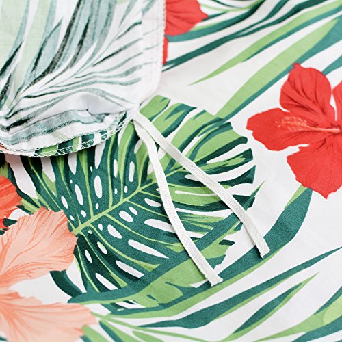 FADFAY Tropical Red Hibiscus Palm Leaves Duvet Cover Set Super Soft Summer Bedding 100% Cotton Soft with Hidden Zipper Closure Queen Size 3-Pieces FADFAY