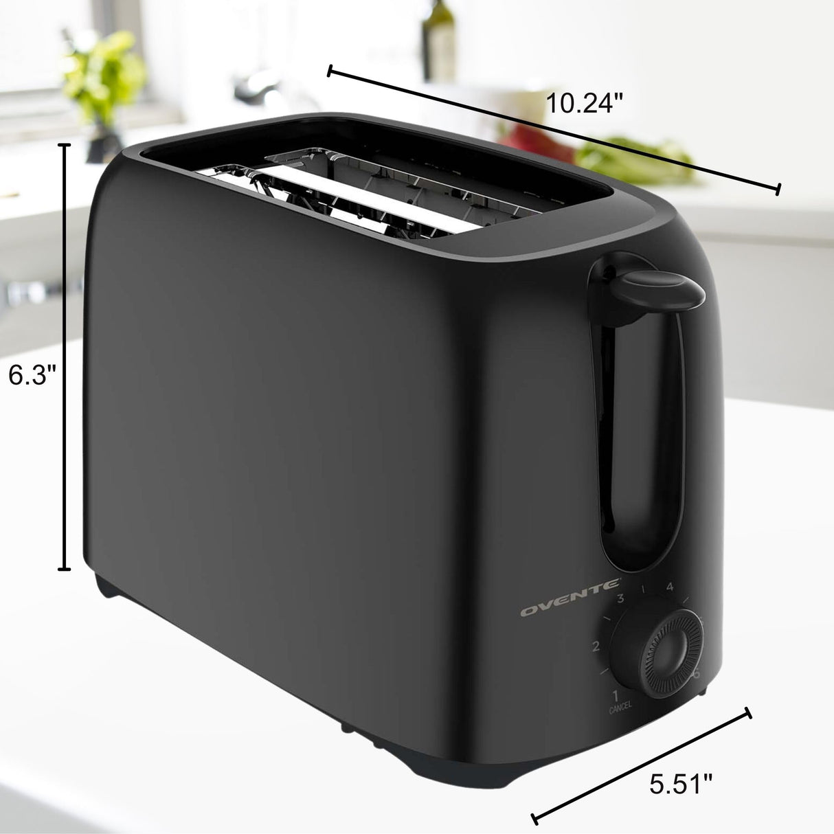 OVENTE Electric 2 Slice Toaster Machine with 6-Shade Toast Settings, 700W Power, Removable Crumb Tray and Compact Design Perfect for Toasting Bread, Bagels, Waffles and Puff Pastry, Black TP2210B OVENTE