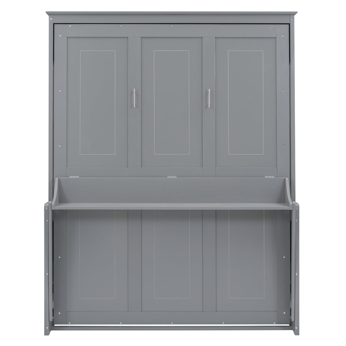 Harper & Bright Designs Queen Size Murphy Bed with Storage Shelf, Wooden Queen Platform Bed Frame, Space-Saving Wall Bed for Guest Room or Home Office, No Box Spring Needed, Noise Free (Gray) Harper & Bright Designs