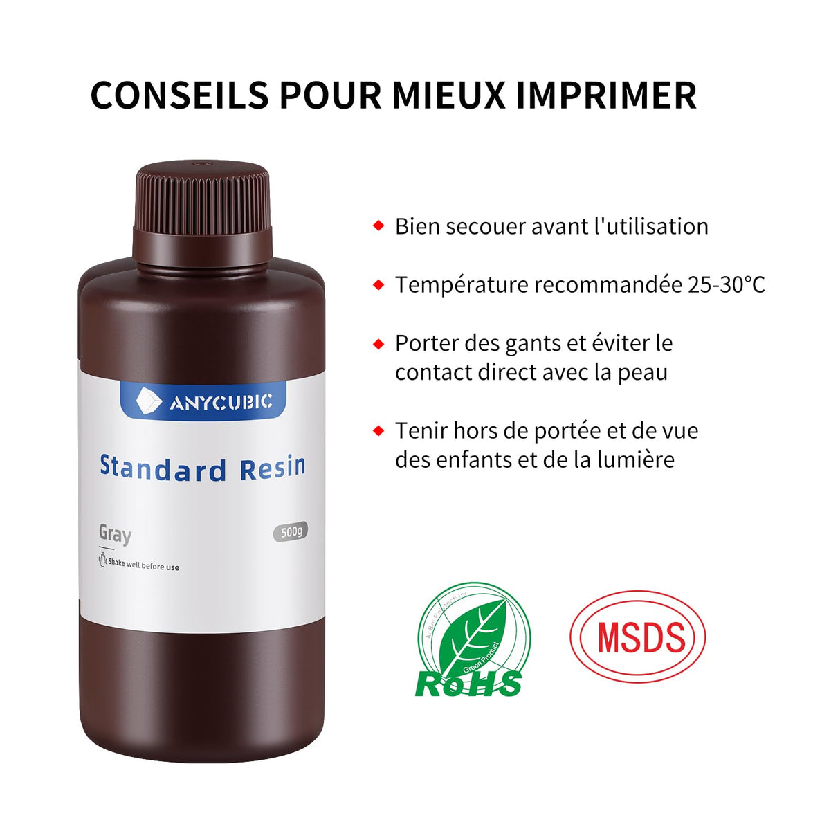 ANYCUBIC 3D Printer Resin, 405nm High Precision Fast Curing Photopolymer Resin for LCD 3D Printing, Grey 500g ANYCUBIC