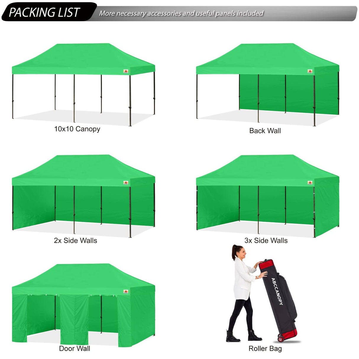 ABCCANOPY Heavy Duty Easy Pop up Canopy Tent with Sidewalls 10x20, Kelly Green ABCCANOPY