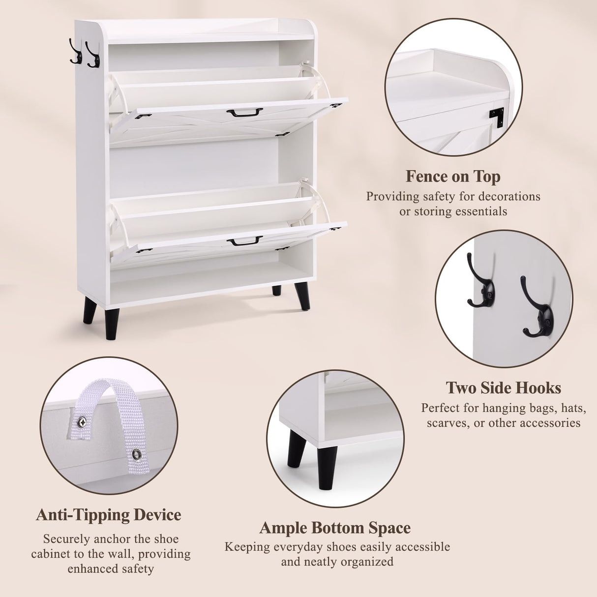 Homdox Shoe Storage Cabinet with 2 Flip Drawers, Farmhouse Narrow Shoe Cabinet with Barn Door Design, Freestanding Hidden Slim Shoe Organizer Cabinet for Entryway, Foyer, Hallway, White Homdox