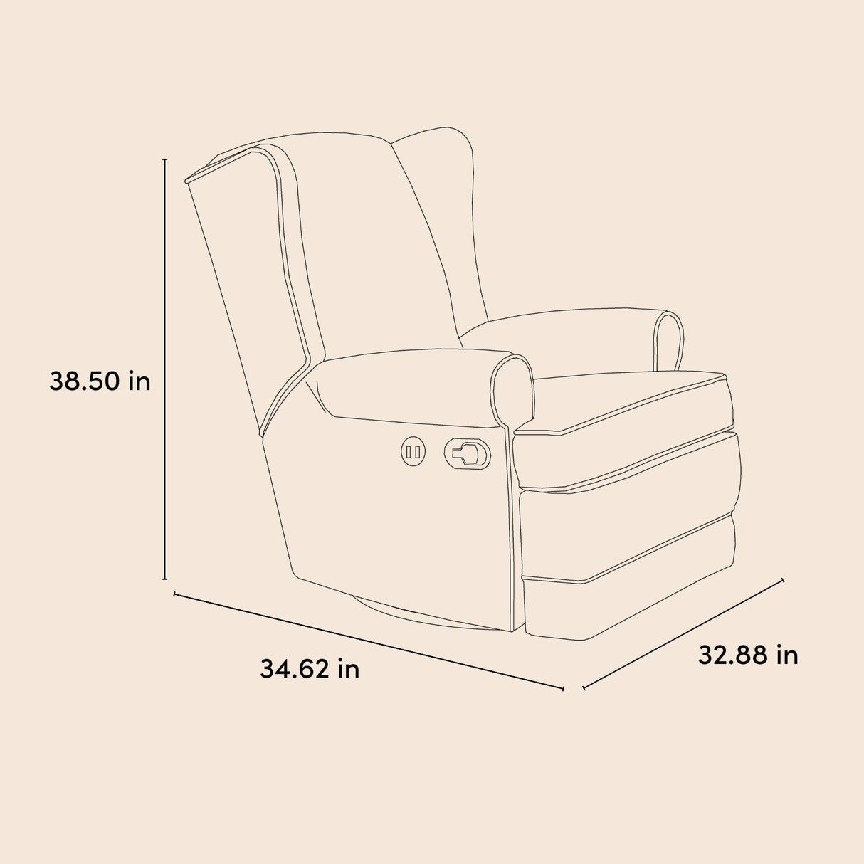 Storkcraft Serenity Upholstered Swivel Glider with USB Charging Port (Steel) – Fully Upholstered Wingback Nursery Glider Recliner with Manual Recline Function, 2 USB Charging Ports, 360 Swivel Base Storkcraft