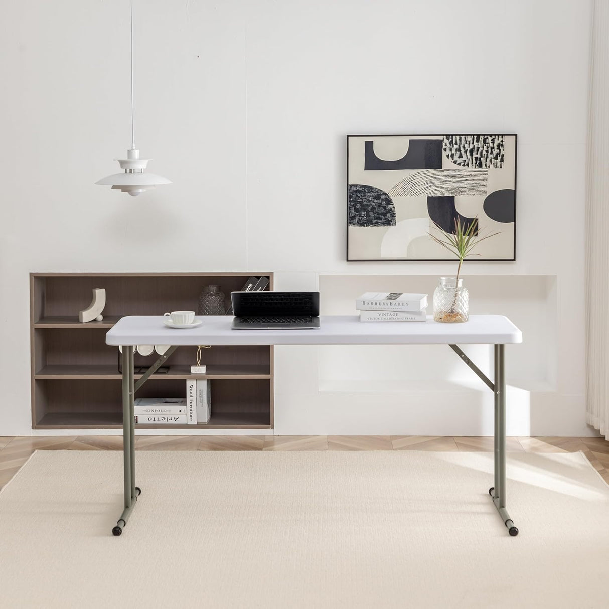 BTEXPERT 5-Foot - 60" Long White Plastic Folding Seminar Training Table Portable 18" Wide Narrow, 29" High, Events Indoor Outdoor Lightweight BTEXPERT