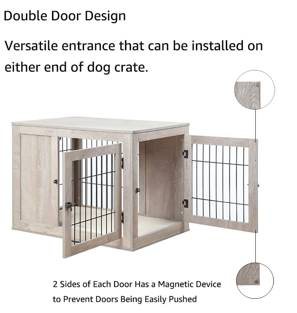 unipaws Furniture Style Dog Crate for Medium Dogs, Indoor Aesthetic Puppy Kennel with Door, Modern Decorative Wood Wire Pet House Dog Cage, Pretty Cute End Side Table Nightstand, Weathered Grey unipaws