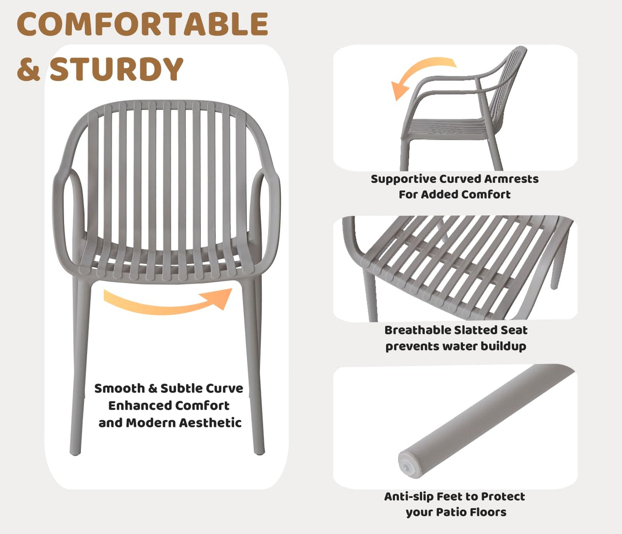 5-Piece Outdoor Patio Dining Set – Square Table with 4 Stackable Chairs, Weather-Resistant Garden or Balcony Furniture for Cafe, Backyard or Deck (Grey) Xdeco
