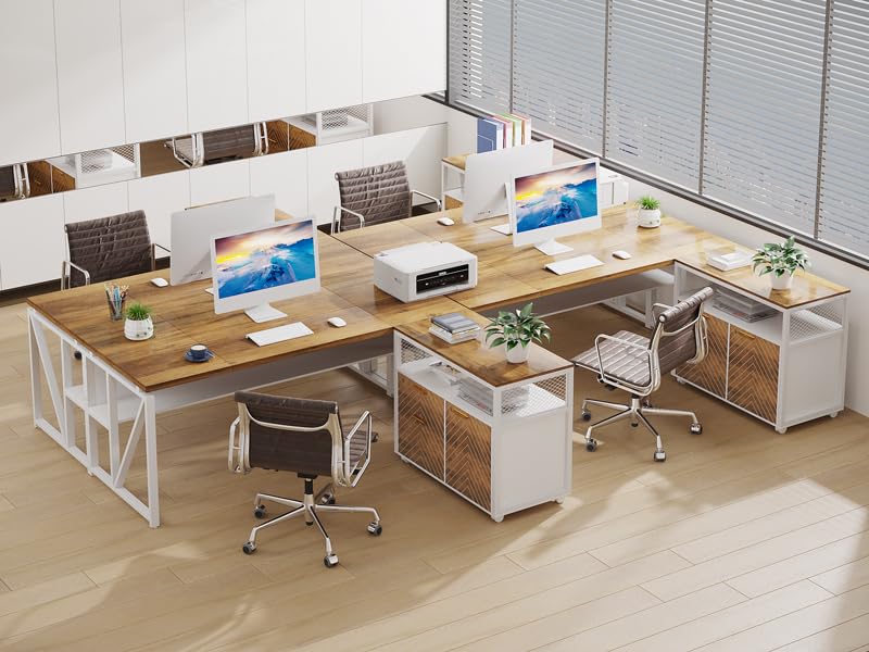 Tribesigns L Shaped Desk with Drawer Cabinet, 63" Executive Computer Desk and lateral File Cabinet, 2 Piece Home Office Furniture for Hanging File, Cabinet with Doors (Walnut, 63-inches) Tribesigns