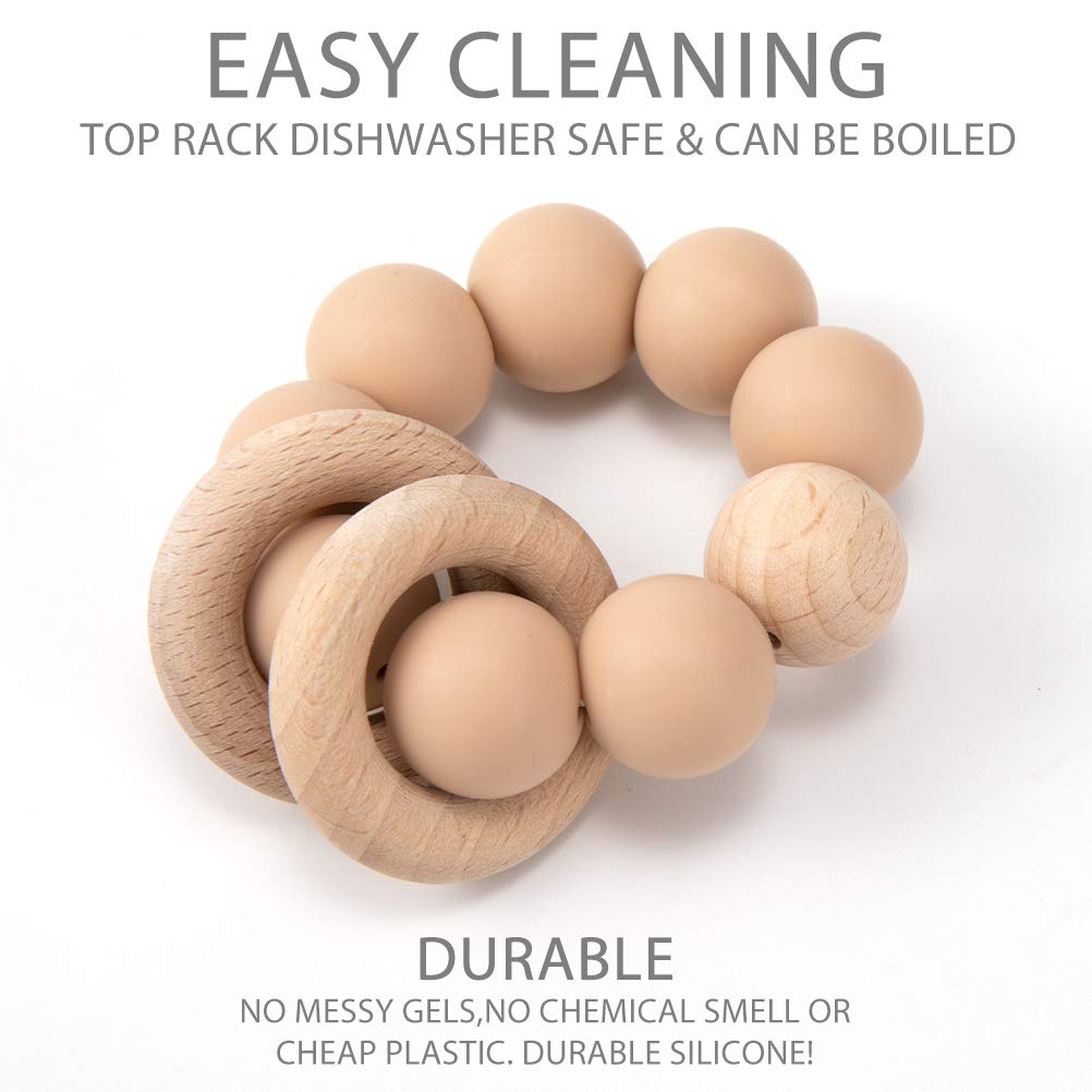 Silicone Baby Teether, Food Grade Silicone & Beech Baby Teething Toy, BPA Free (Sage) TOPGOMES