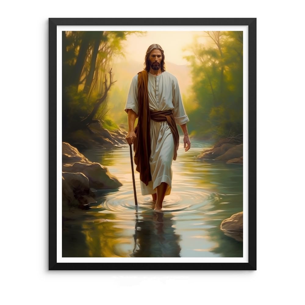 Natuyalo Paint by Numbers Kit for Adults Beginners and Kids, 16" Wx20 L Canvas Pictures Drawing Acrylic Paintwork with 3 Pcs Paintbrushes, Jesus Walking in The Rriver Natuyalo