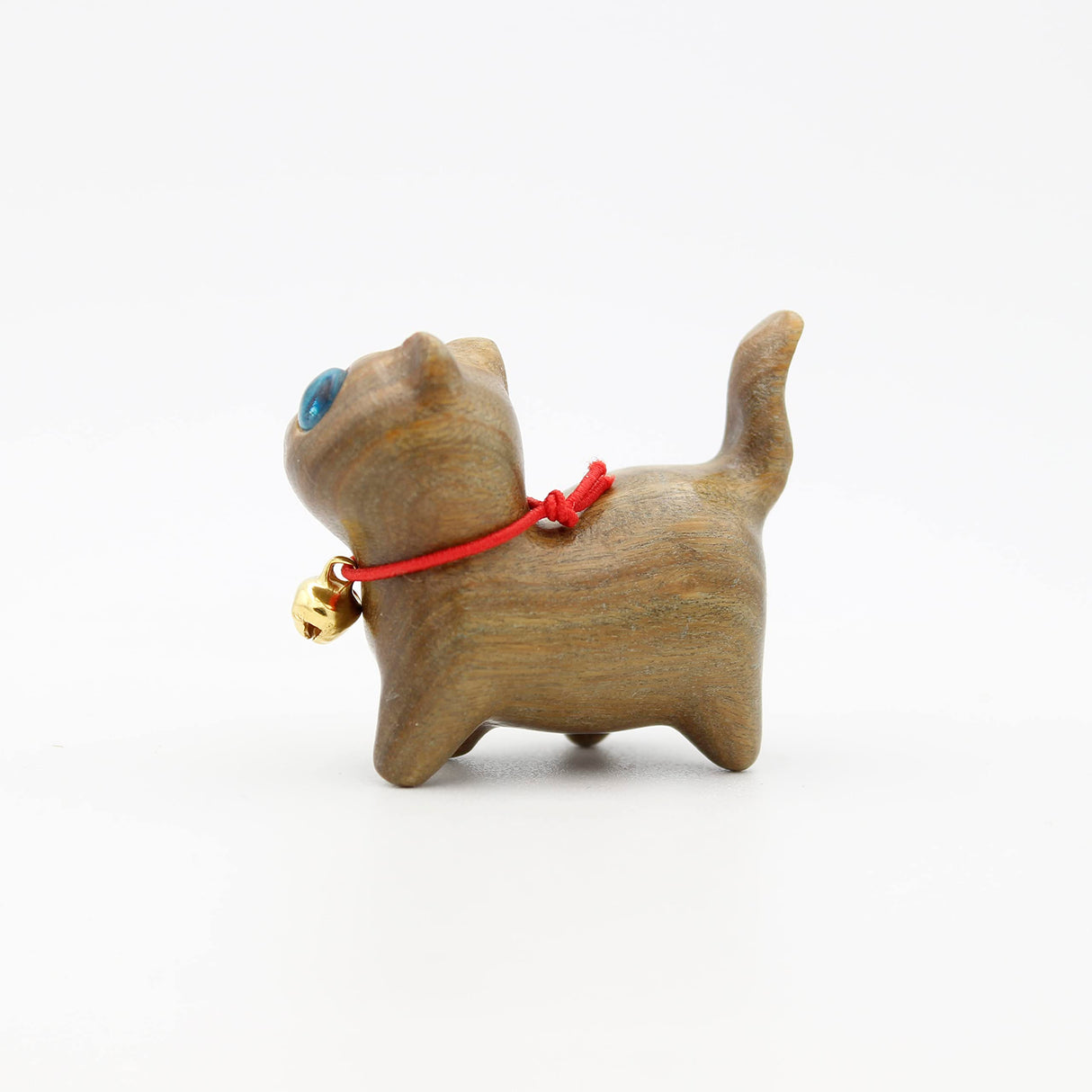 REEZHEE Green Sandalwood Hand Carved Wood Cat, Kitten & Treasure Cat Sandalwood Sculpture Gift & Home Decor Figurine REEZHEE