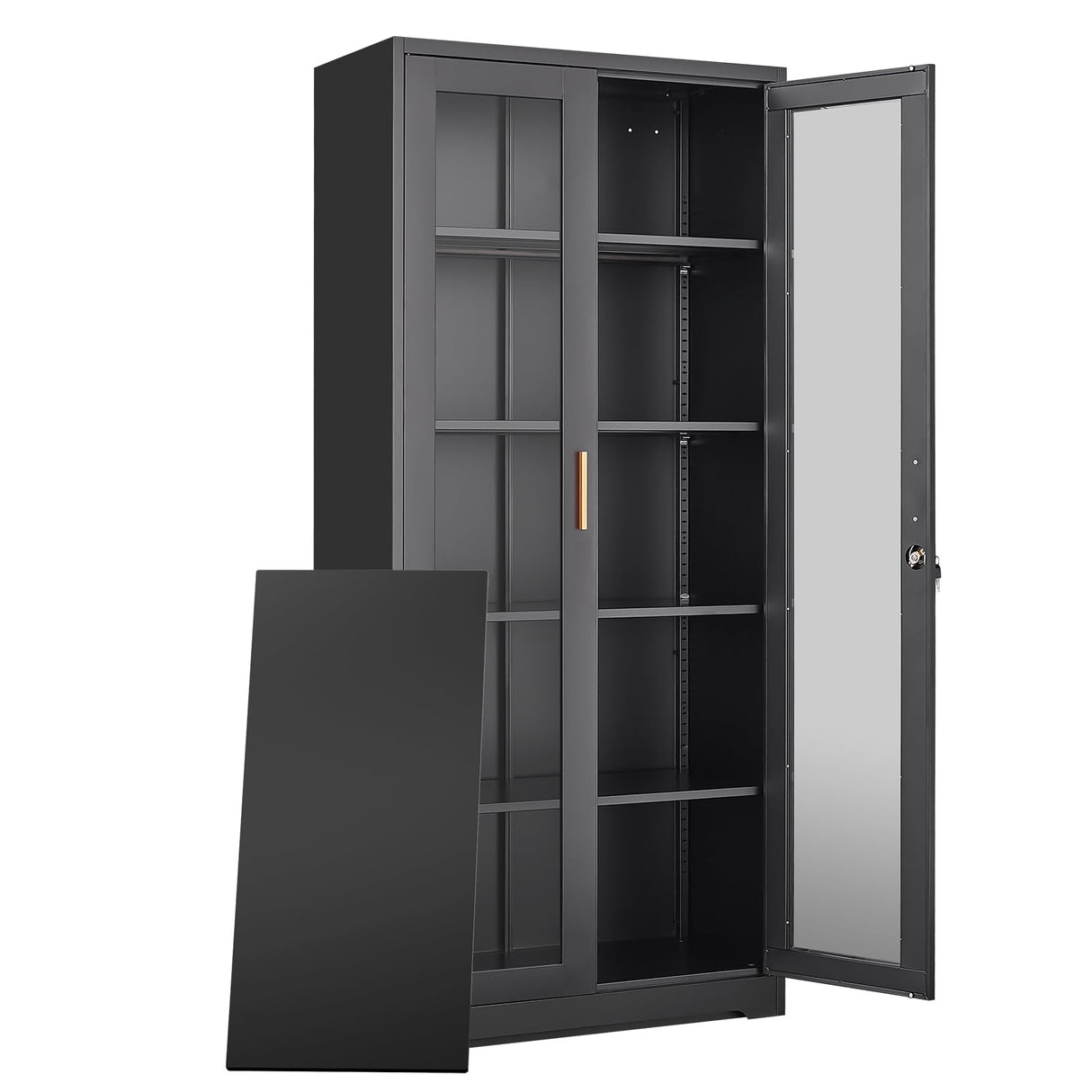 71''Glass Display Cabinet, Black Curio Cabinet With Lock, Display Case with 4 Adjustable Shelves, China Cabinets with Glass Doors,Showcase Display Cabinet ,Tall Liquor Bookshelf for Home Office Pantry TIMELESS PIECES