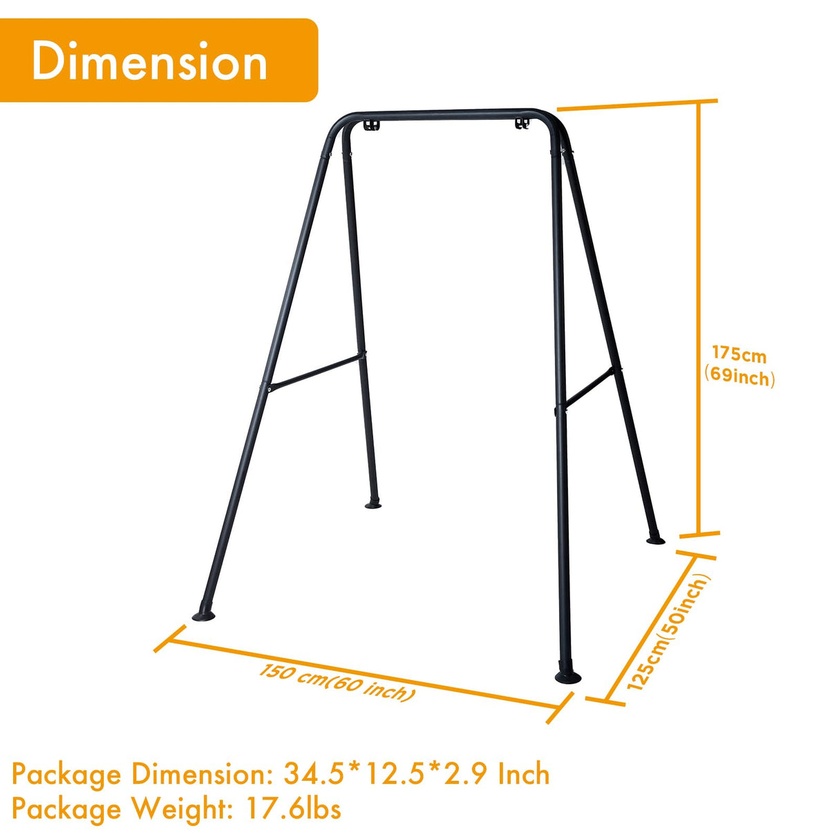 Hi-Na Metal Frame Full Steel Swing Stand, Hold up to 440 lbs, Outdoor or Indoor Hanging Swing Stand only, Swings not Included Black Hi-Na