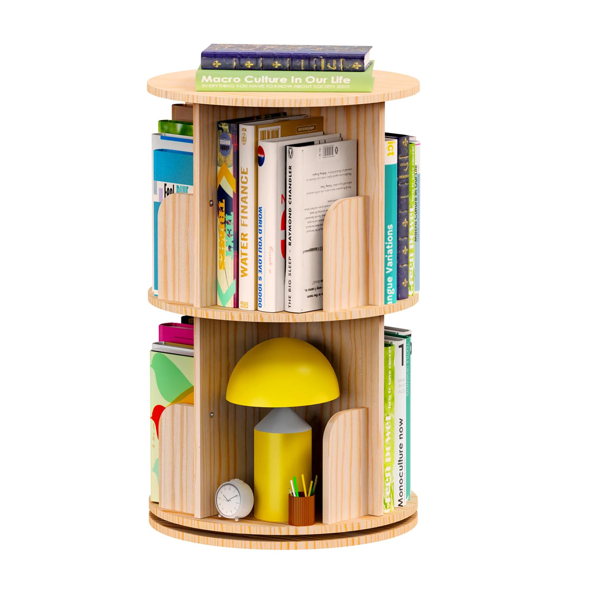 Kinembold Small Rotating Bookshelf, 2 Tier Revolving Bookcase 360 Display Round Spinning Bookshelf Narrow Swivel Corner Book Shelf Standing Bookcase for Kids Bedroom, Living Room Kinembold