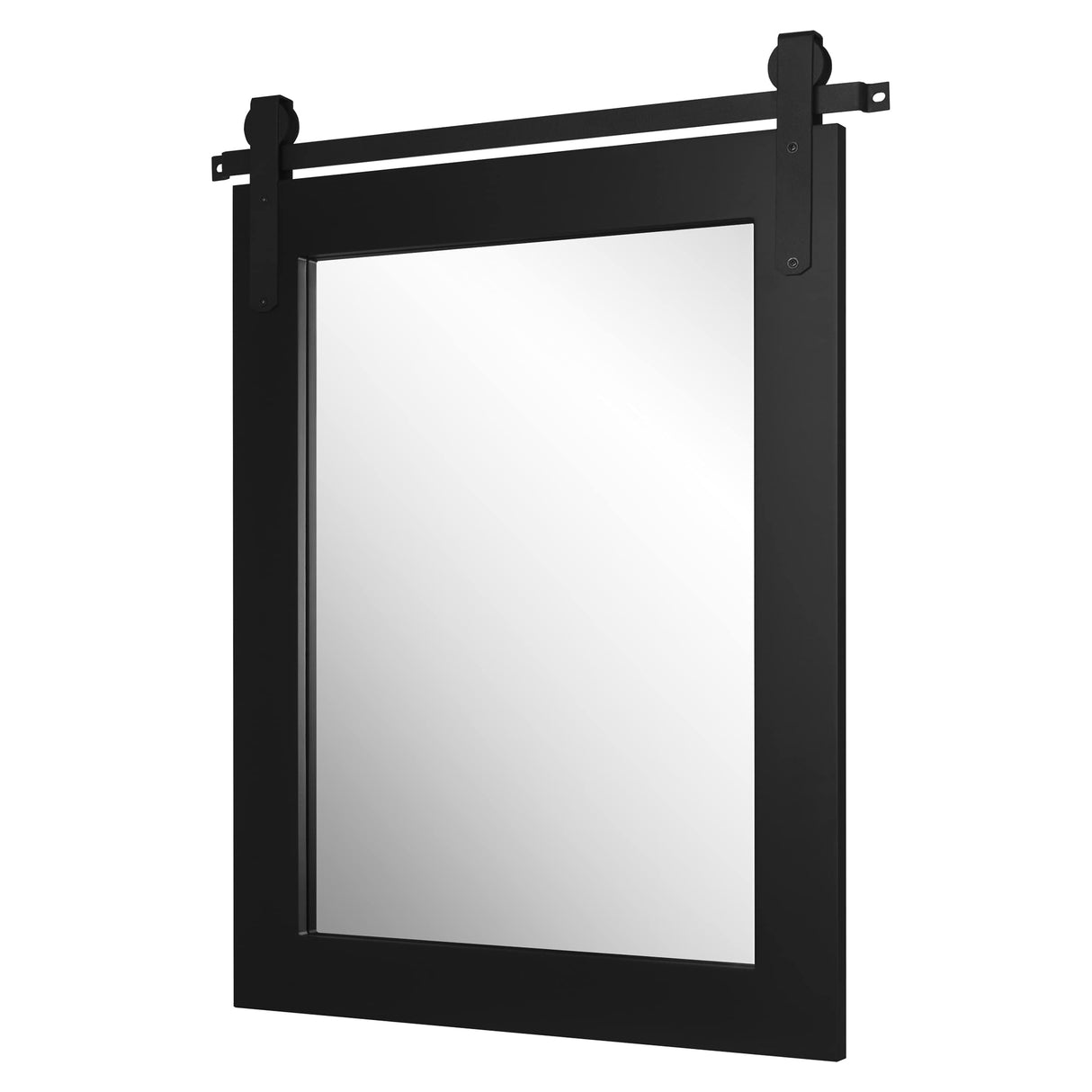 Toppay Farmhouse Wood Framed Wall Mirror Barn Door Rustic Mirrors for Wall (Black, 22 inches x28 inches ) Toppay