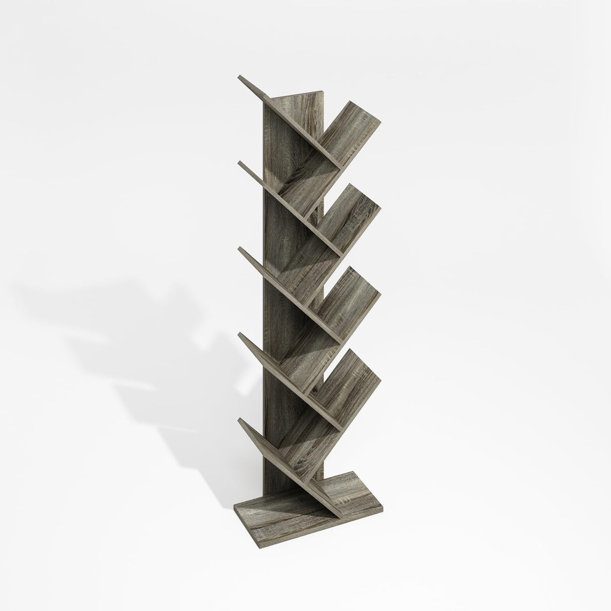 Furinno Tree Book Shelf, 9-Tier Tree Bookshelf with Open Shelf, Bookcase Storage Shelves, for Books, CD DVD, for Living Room, Home Office, Oak Grey Furinno