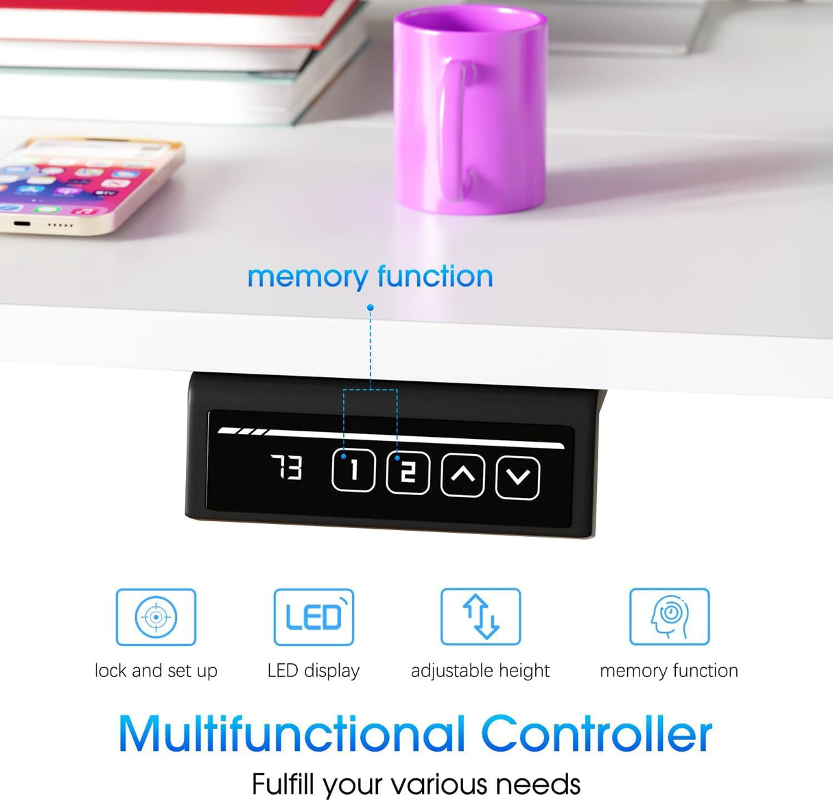 BLKMTY Electric Standing Desk Adjustable Height Computer Desk 24"x55" Home Office Desk Ergonomic Raising Desk Sit Stand Desk with Headphone Hook 20db Noiseless Lifting Desk for Adult, White BLKMTY