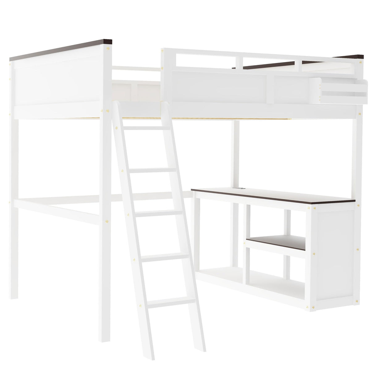 Bellemave Queen Loft Bed with Desk, Queen Size Loft Beds with Storage Shelves for Kids Adults Boys Girls Teens, White Bellemave