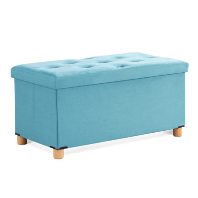 BRIAN & DANY 30 Inches Folding Storage Ottoman Bench, Ottoman with Storage for Living Room, with Wooden Feet and Lid, Teal