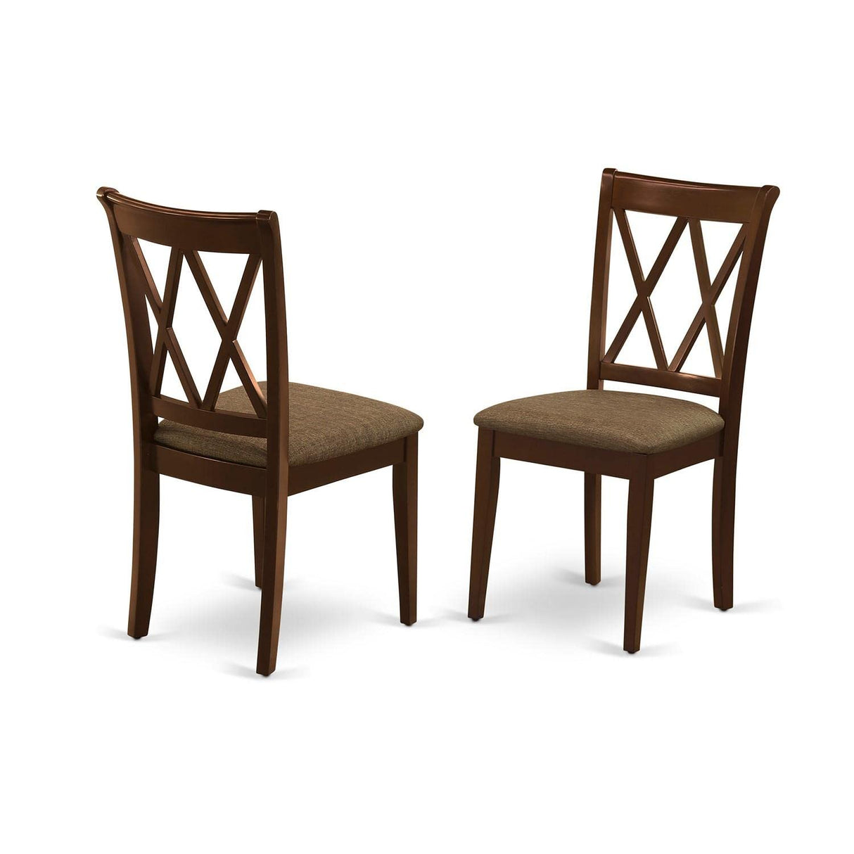 East West Furniture CLC-MAH-C Clarksville Dinette Chairs - Linen Fabric Upholstered Wood Chairs, Set of 2, Mahogany East West Furniture