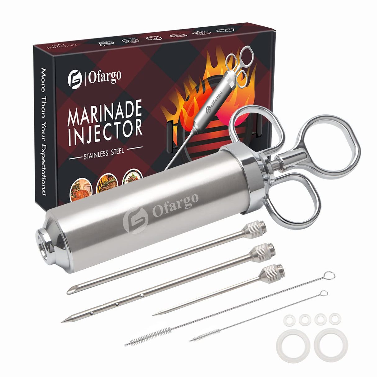 Ofargo Meat Injector, Meat Injectors for Smoking, 3 Marinade Injector Syringe Needles; Injector Marinades for Meats, Turkey, Beef; 2-Oz, User Manual Included Ofargo