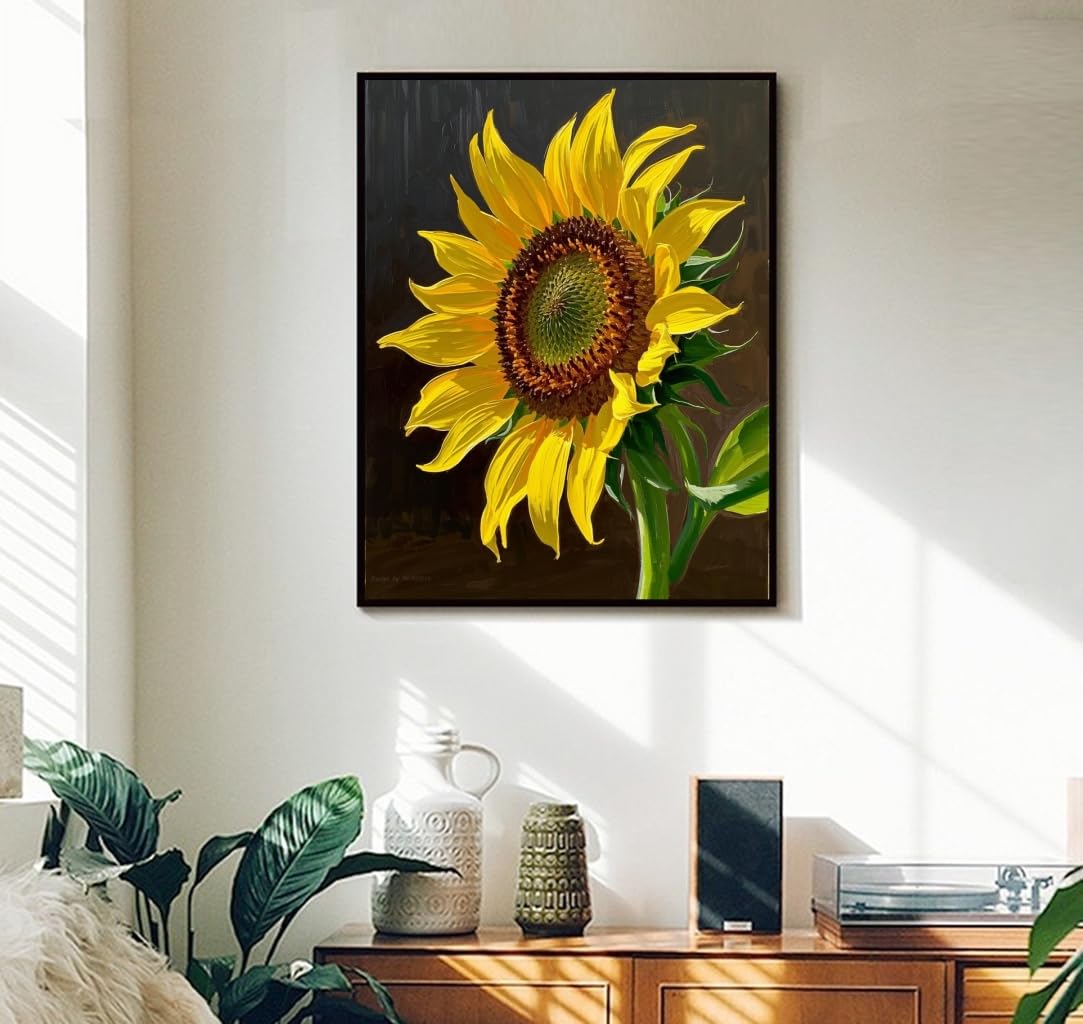 ACANDYL Sunflower DIY Paint by Numbers Kit for Adults Beginner Paint by Number for Adults Canvas Painting by Number DIY Acrylic Oil Painting on Canvas Arts Craft Decoration Flower 16x20 in ACANDYL