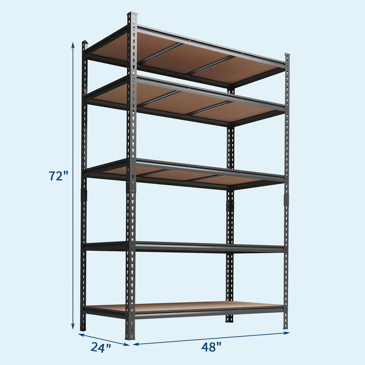Storage Shelves 5 Tier Garage Shelving Heavy Duty Adjustable Metal Shelving Unit, Garage Shelves for Basement, Warehouse, Pantry, Closet, Kitchen 72 in H x 48 in W x 24 in D, Black Garvee