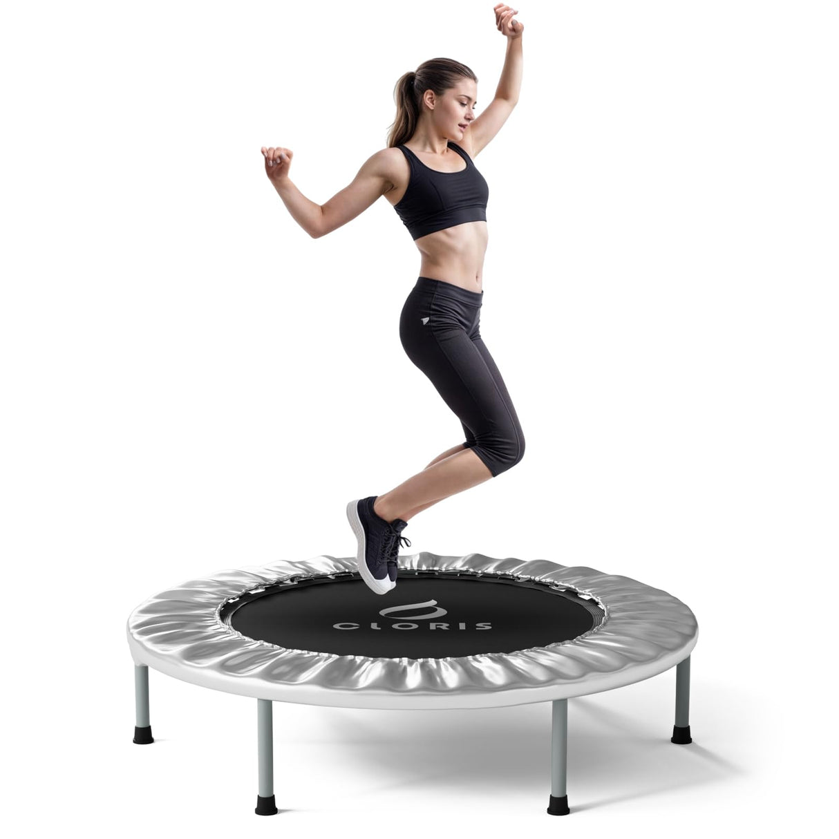 CLORIS 36'' Foldable Fitness Trampoline - Max Load 170lbs, Rebounder Indoor/Outdoor Fitness Body Exercise (Silvery) CLORIS