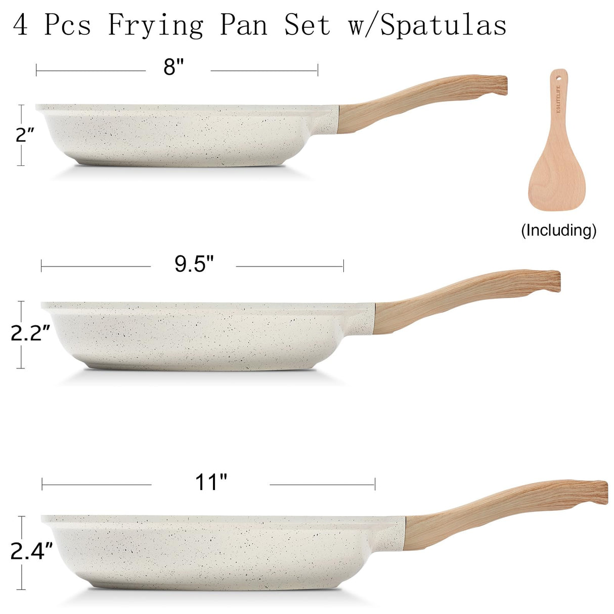 ESLITE LIFE Nonstick Ceramic Frying Pans Skillets Set, Non-Toxic Egg Omelette Kitchen Cooking Pans Compatible with All Stovetops (Gas, Electric & Induction), PTFE & PFOA Free (White) ESLITE LIFE