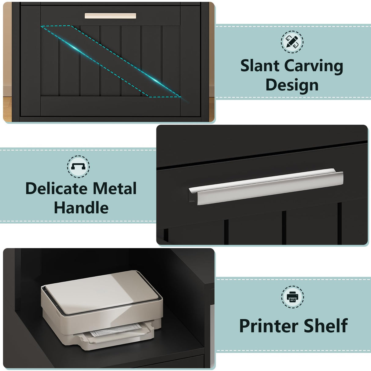 YOMILUVE 63" Farmhouse L Shaped Desk with Drawers & Storage Shelf, Corner Computer Desk with Power Outlets for Home Office, Executive Desk with Monitor Stand, Printer Shelf, Black YOMILUVE