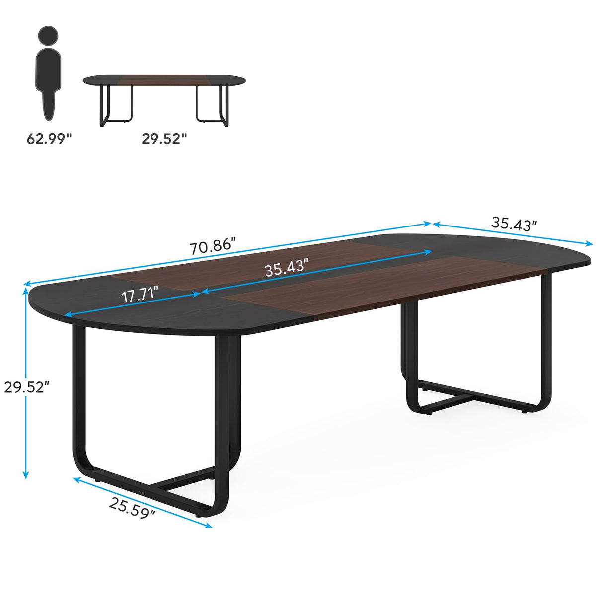 Tribesigns 70.86 Inches 6FT Oval Conference Table, Two-tone Finish Curved Meeting Tables for Office, Large Business Training Seminar Table (Walnut+Black) Tribesigns