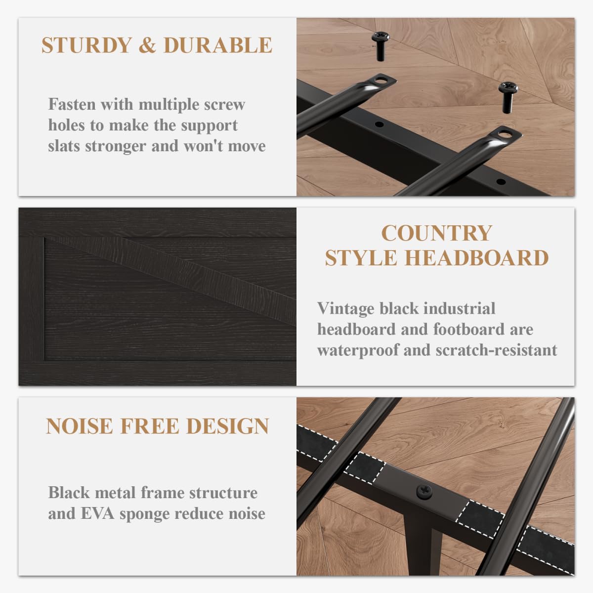 DOGIBIXO Full Size Bed Frame with Led Lights and USB Charging, Industrial Platform Bed Frame with Farmhouse Barn Door Headboard, Strong Metal Slats Support, Noise Free, No Box Spring Needed, Black DOGIBIXO